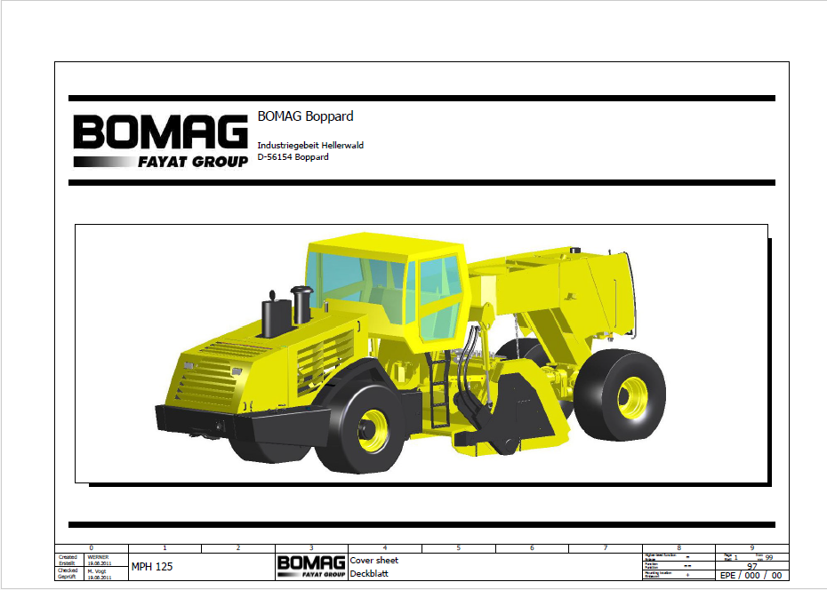 Bomag MPH 125 Soil Stabilizer & Asphalt Recycler Electric, Hydraulic, Pneumatic Schematic Diagram Manual (S/N 101590221001 - 101590221023)