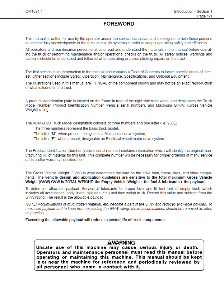 CEAD010600 Komatsu 830E Dump Truck Operation Manual