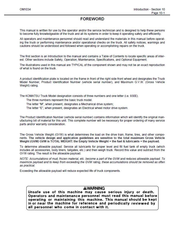 CEAD011600 Komatsu 930E-2 Dump Truck Operation Manual