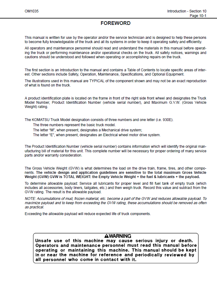CEAD011900 Komatsu 930E-2 Dump Truck Operation Manual