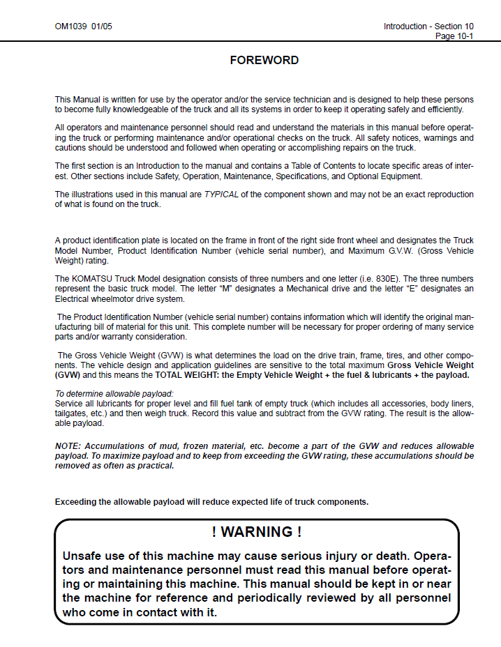 CEAD013204 Komatsu 830E Dump Truck Operation Manual