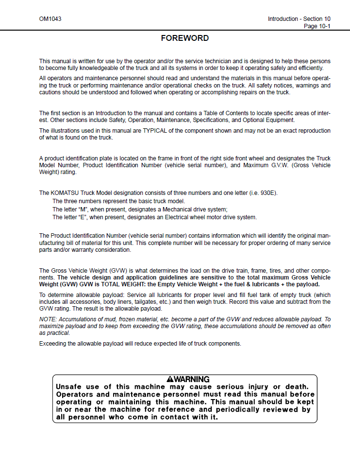 CEAD014600 Komatsu 930E-3 Dump Truck Operation Manual