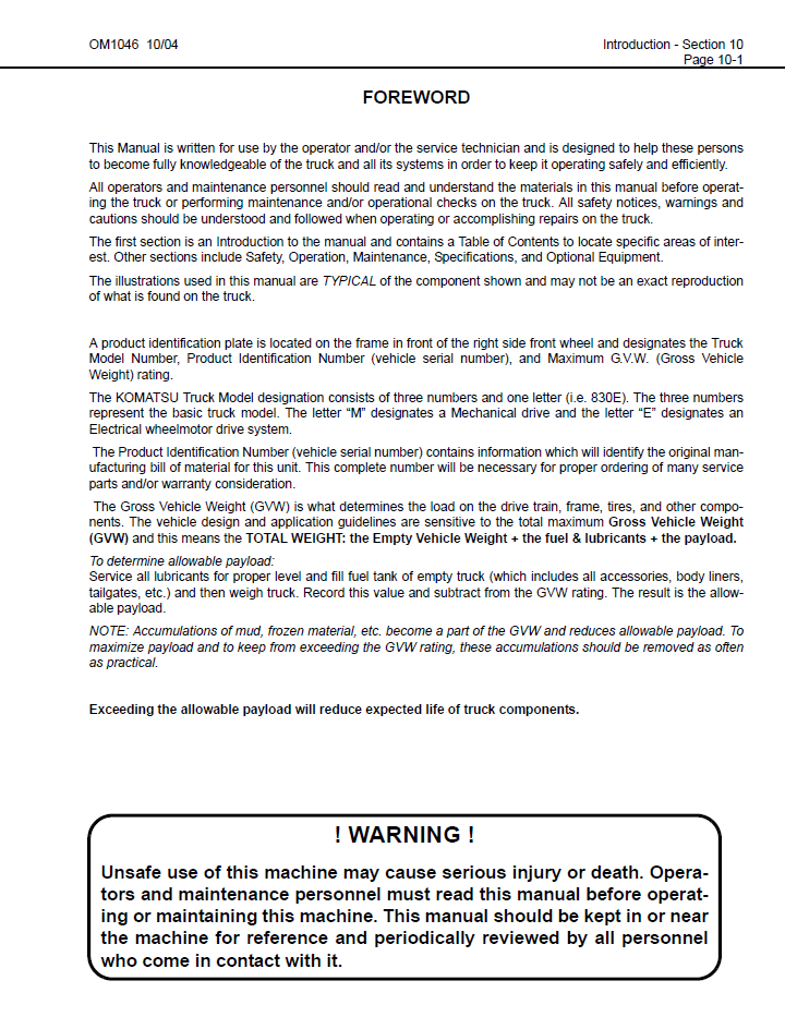 CEAD015001 Komatsu 830E Dump Truck Operation Manual