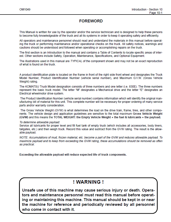 CEAD015201 Komatsu 830E Dump Truck Operation Manual