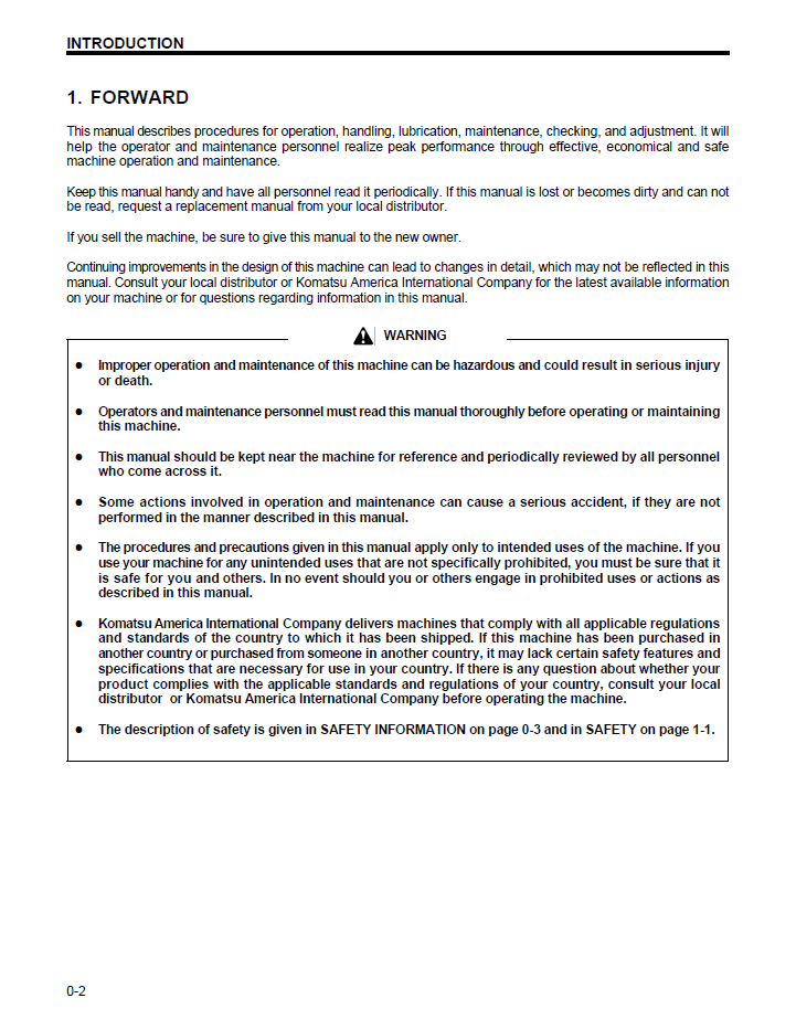 CEAM001501 Komatsu WA250-3 Wheel Loader Operation Manual