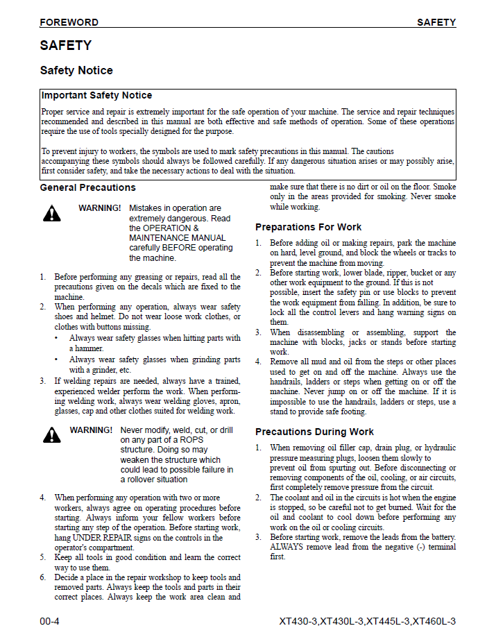 CEBM029702: Komatsu XT430-3, XT430L-3, XT445L-3, XT460L-3 Crawler Feller Buncher Workshop Manual