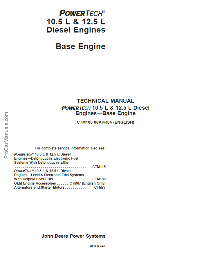 CTM100 John Deere PowerTech 10.5L & 12.5L Engine Manual