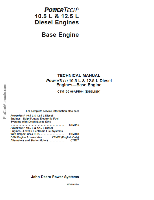 CTM100 John Deere PowerTech 10.5L & 12.5L Engine Manual