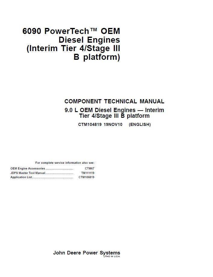 CTM104819 John Deere 9.0L Diesel Engine Technical Manual IT4 Stage IIIB