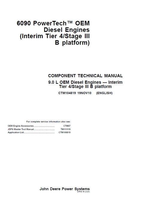 CTM104819 John Deere 9.0L Diesel Engine Technical Manual IT4 Stage IIIB