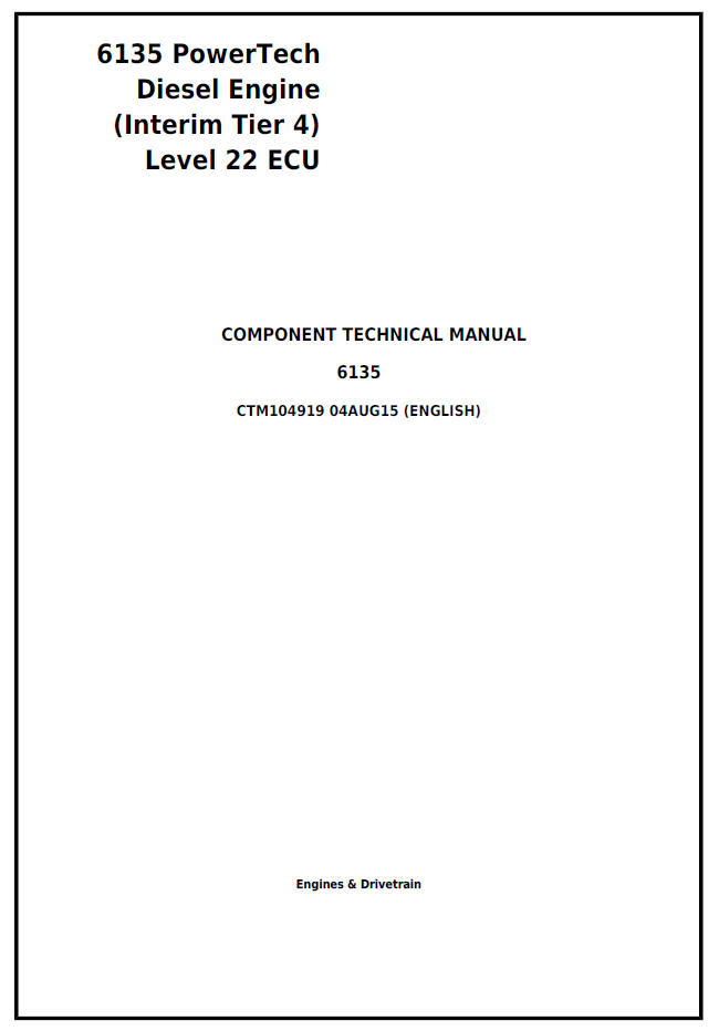 CTM104919 John Deere 6135 PowerTech Diesel Engine ECU Level 22 Manual