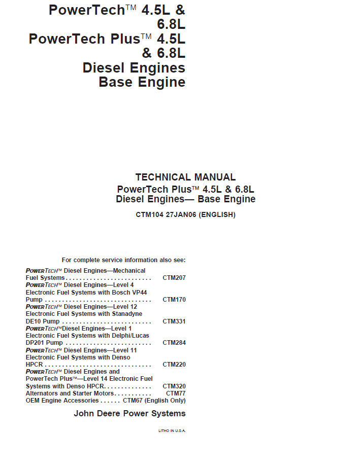 CTM104 John Deere PowerTech 4.5L & 6.8L Base Engine Manual PDF