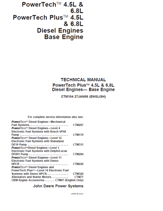 CTM104 John Deere PowerTech 4.5L & 6.8L Base Engine Manual PDF