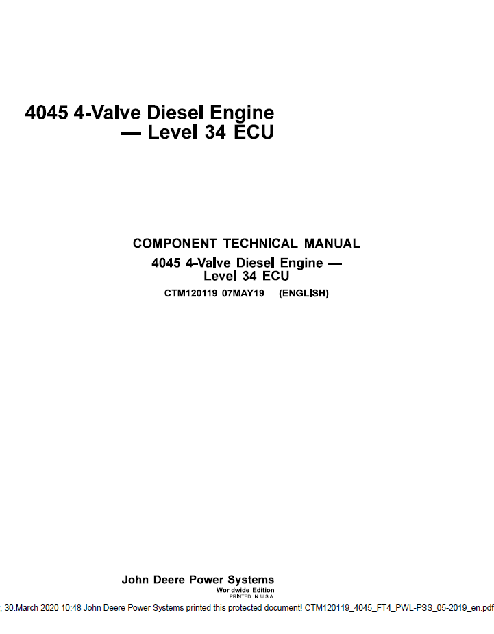 CTM120119 John Deere 4045 4-Valve ECU Diesel Engine Manual PDF