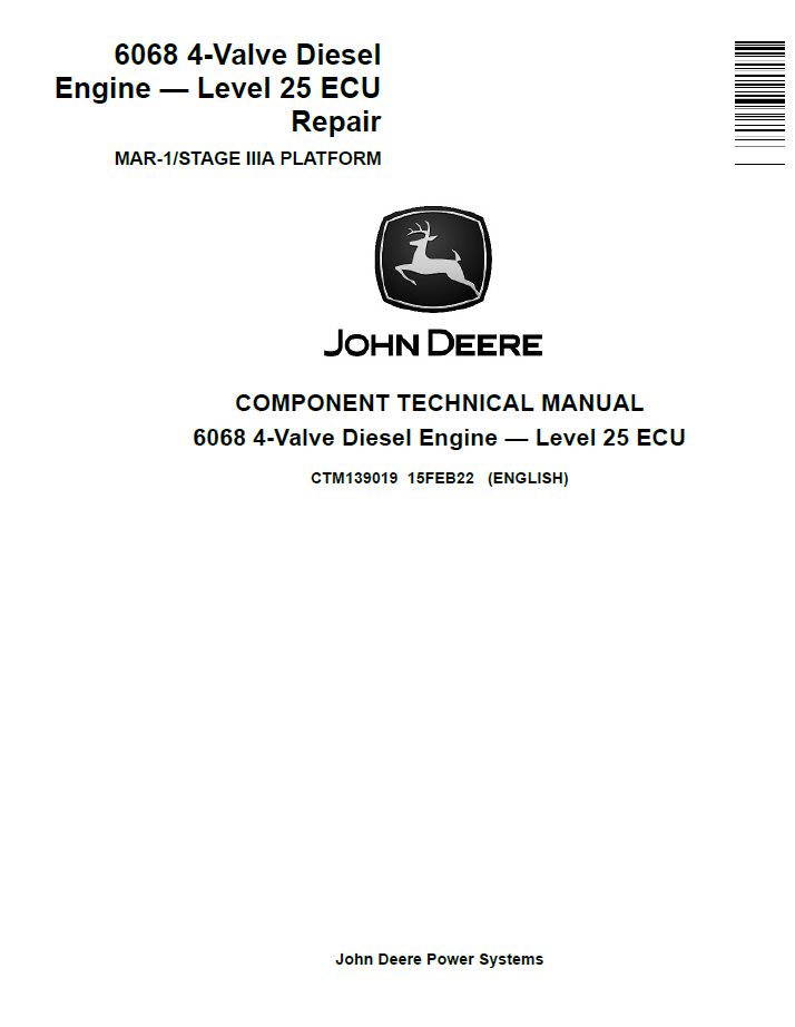CTM139019 John Deere 6068 4-Valve Diesel Engine ECU Level 25 Technical Manual