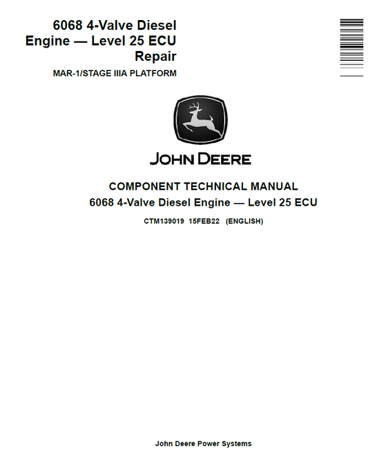 CTM139019 John Deere 6068 4-Valve Diesel Engine ECU Level 25 Technical Manual