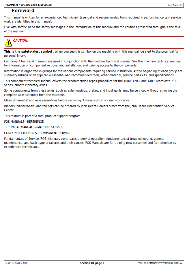 CTM150 Teammate III Axle 1000/1200/1400 Series Service Manual