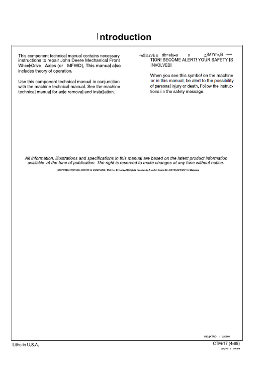 CTM17 John Deere Front Wheel Drive Axle Component Repair Manual