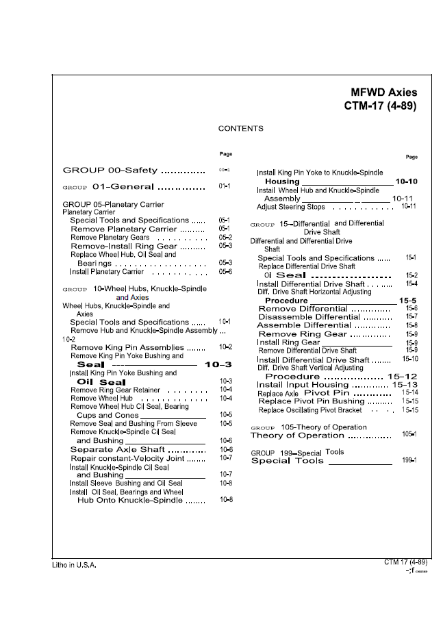 CTM17 Mechanical Front Axle John Deere Tractor Component Manual