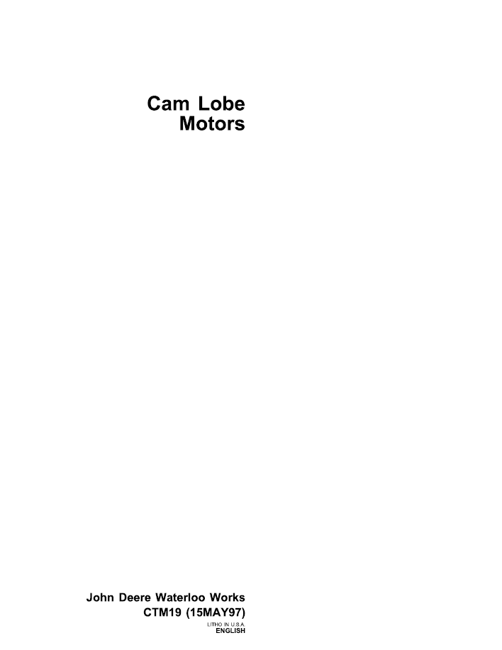 CTM19 John Deere Cam Lobe Motor Component Technical Repair Manual