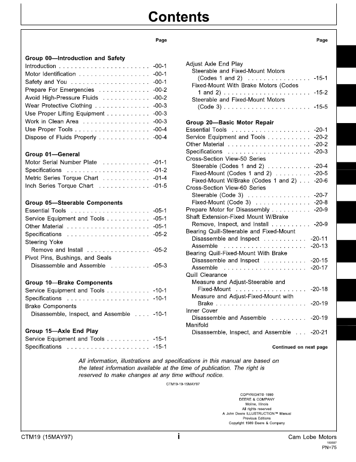 CTM19 John Deere Hydraulic Cam Lobe Motor Workshop Manual PDF