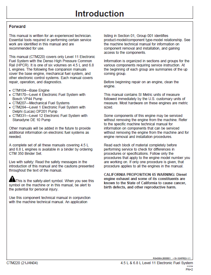CTM220 John Deere PowerTech Level 11 Electronic Fuel System Manual