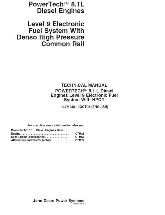 CTM255 John Deere PowerTech 8.1L Common Rail Fuel System Manual PDF