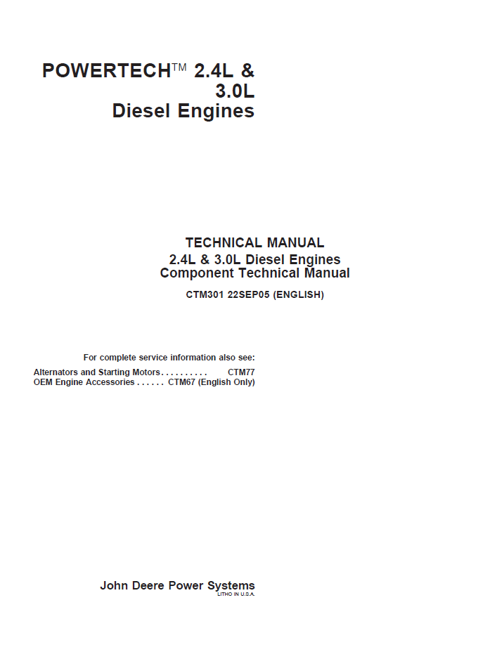 CTM301 John Deere 2.4L & 3.0L Diesel Engine Component Manual PDF
