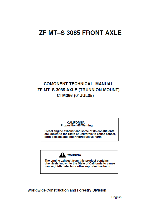 CTM366 John Deere ZF MT-S 3085 Axle Component Service Manual