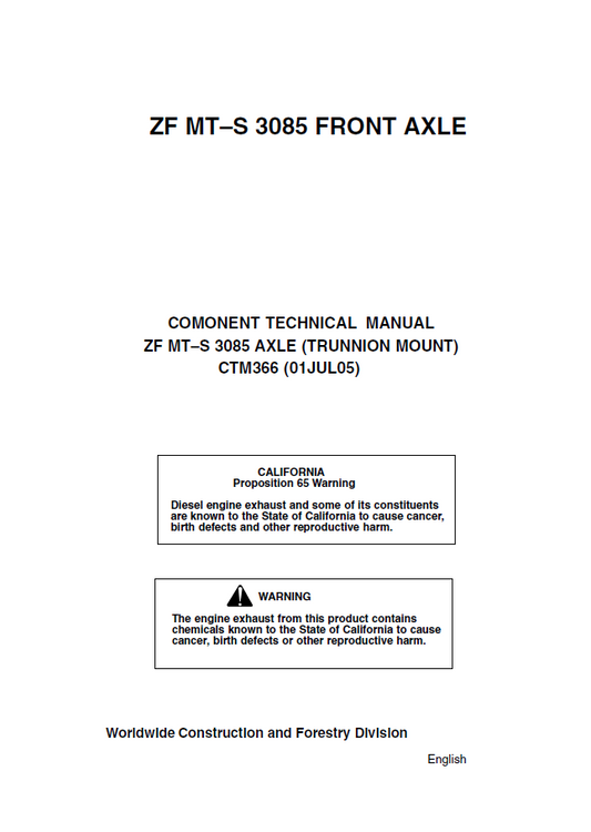CTM366 John Deere ZF MT-S 3085 Axle Component Service Manual