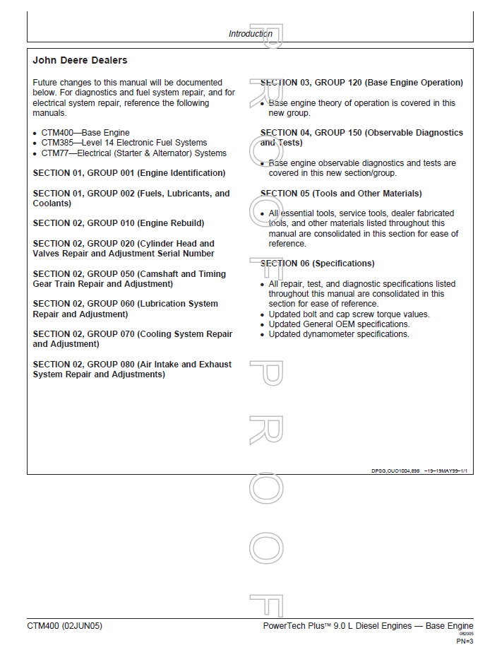 CTM400 John Deere 9.0L Tier 3/Stage IIIA Diesel Engine Service Manual