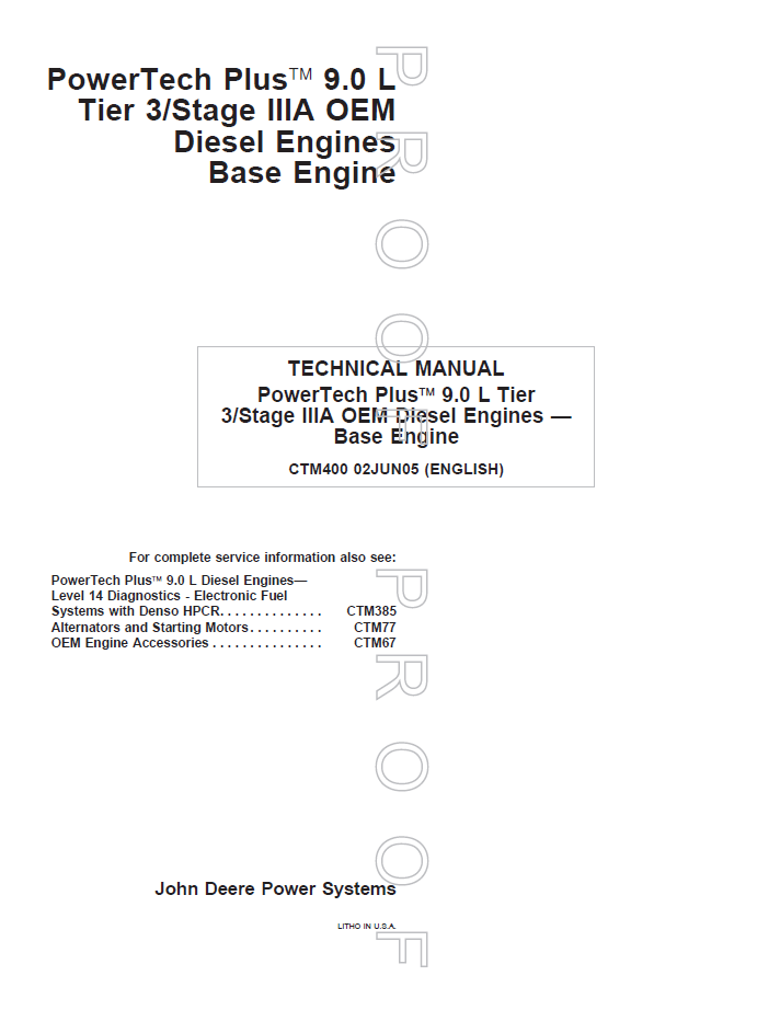 CTM400 John Deere PowerTech Plus 9.0L Tier 3 Diesel Engine Manual PDF