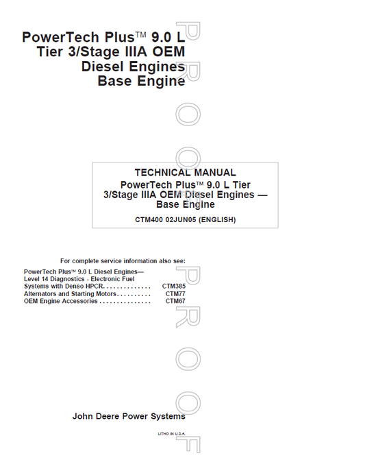 CTM400 John Deere PowerTech Plus 9.0L Tier 3 Diesel Engine Manual PDF