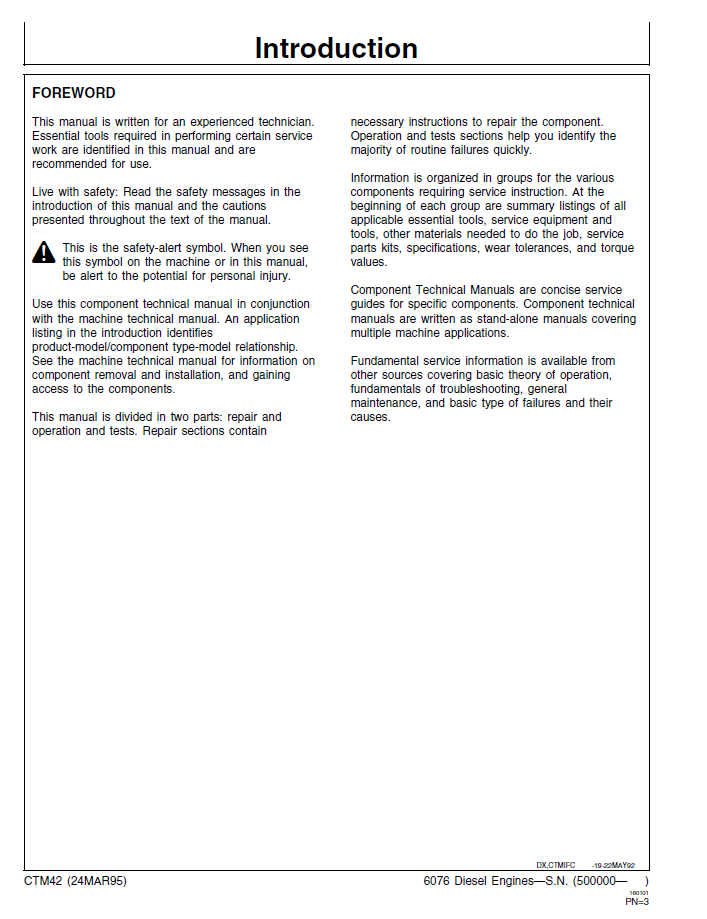 CTM42 John Deere 6076 Diesel Engine Technical Service Manual