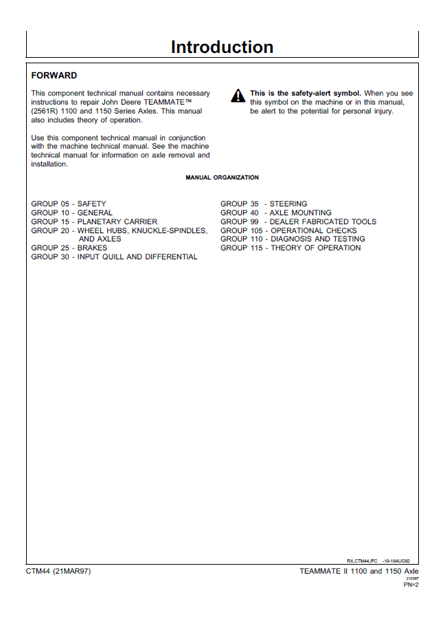 CTM44 John Deere 1100 1150 Series Outboard Planetary Axle Repair Manual