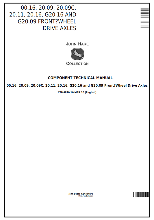 CTM4870 John Deere Front Wheel Drive Axle Component Manual PDF