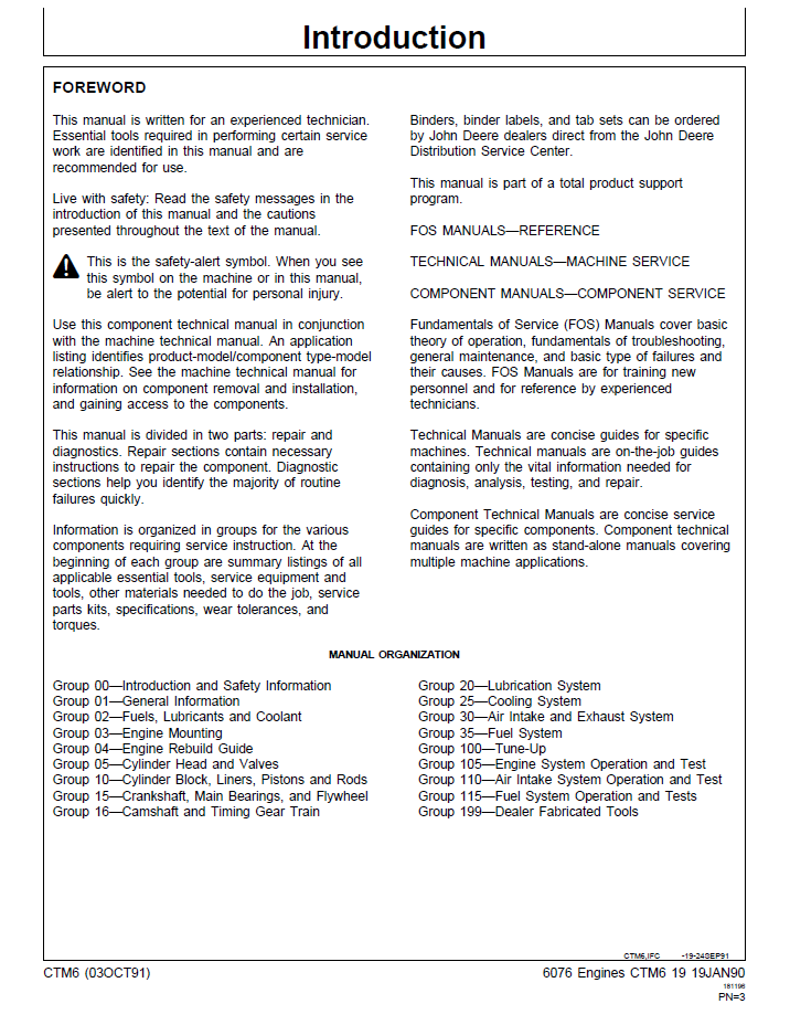 CTM6 John Deere 6076 Diesel Engine Repair & Component Manual