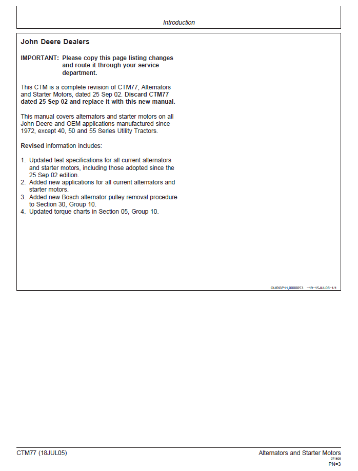 CTM77 Technical Manual for John Deere Alternator & Starter Motor Systems