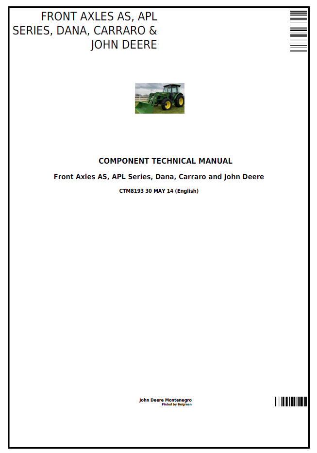 CTM8193 John Deere Front Axle APL Series Component Technical Manual PDF