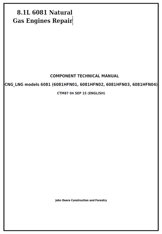 CTM87 John Deere 8.1L 6081 Natural Gas Engine Component Technical Manual