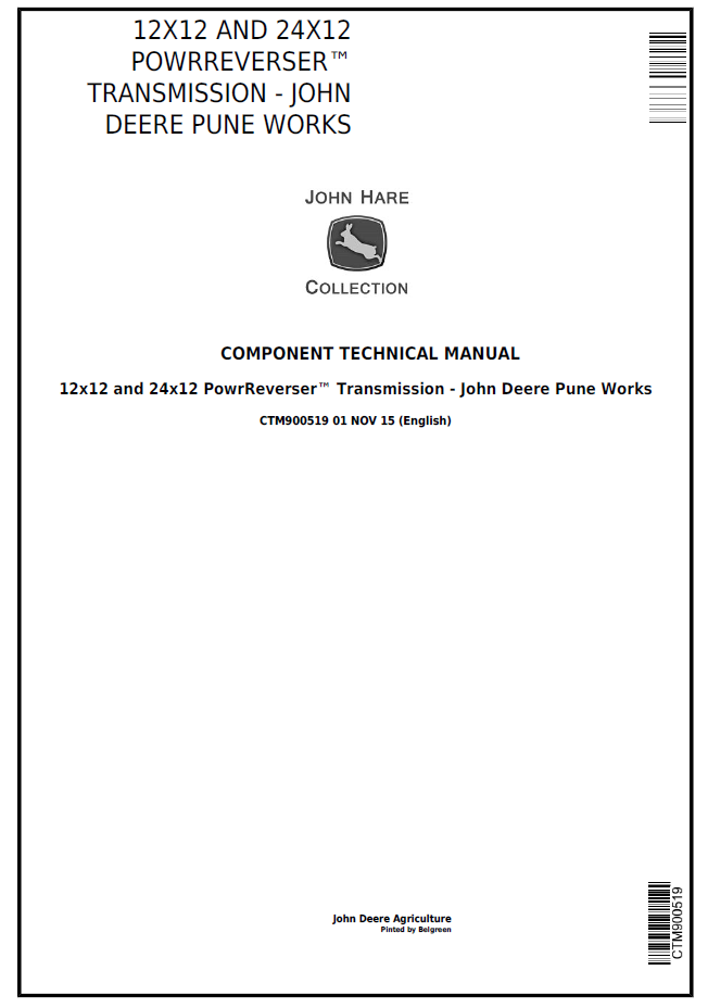CTM900519 John Deere PowrReverser 12x12 & 24x12 Transmission Manual PDF