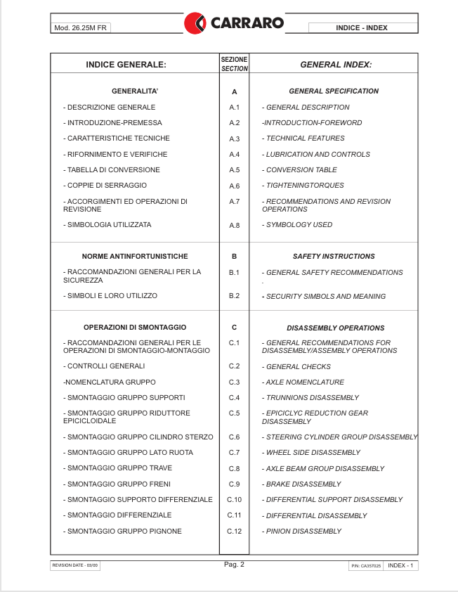 Carraro Axle 26.25 & 26.28 Maintenance and Repair Manual PDF