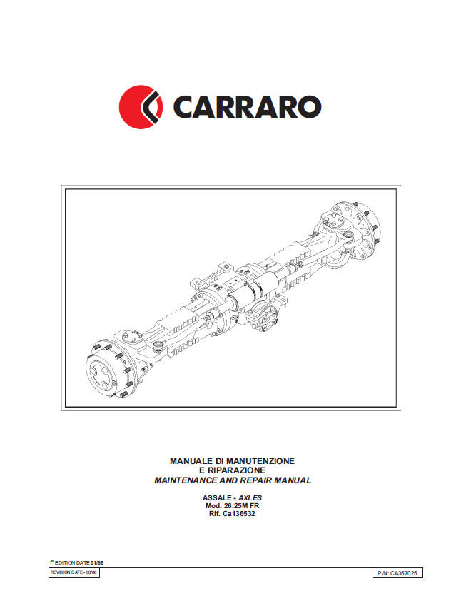 Carraro Axle 26.25 DL6 DL8 DL10 DL12 Maintenance Manual 908483
