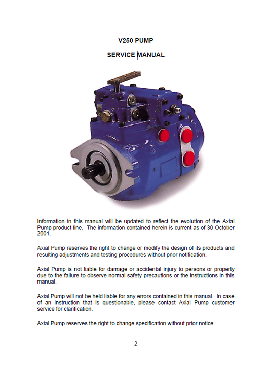 Comer V250 Pump Repair & Service Manual for Mustang Gehl Equipment