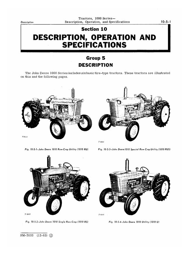 Complete John Deere 1000 Series Tractor Workshop Manual SM2033