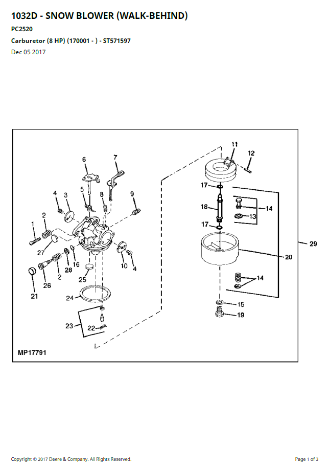 Complete John Deere 1032D Snow Blower Parts Book Manual PC2520 PDF Guide