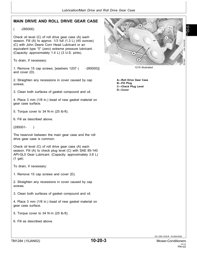 Complete John Deere 1207-1219 Mower-Conditioner Repair & Maintenance Manual