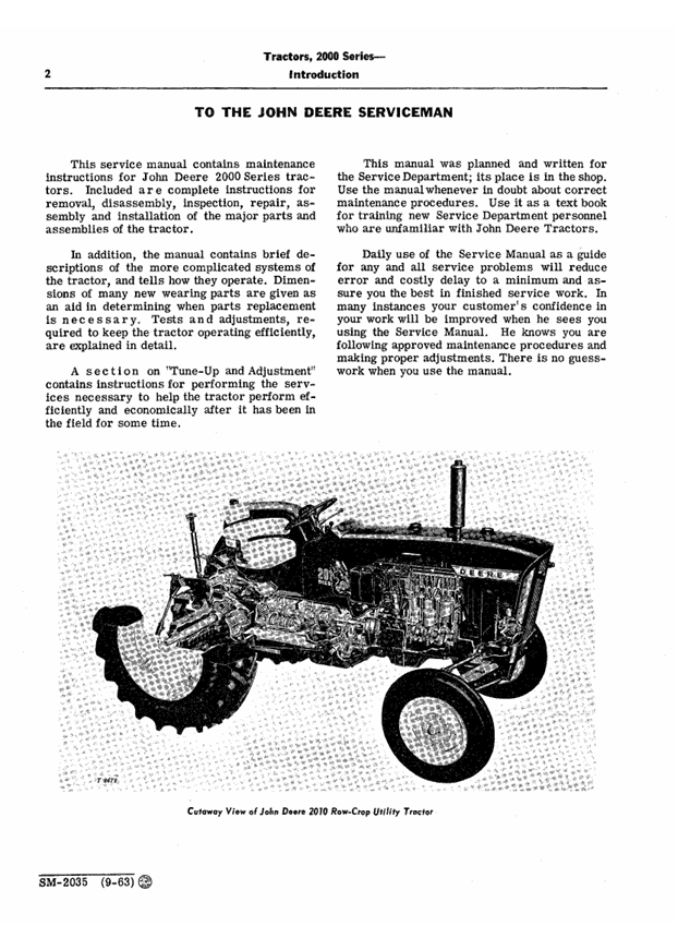 Complete John Deere 2000 Series Tractor Repair Manual SM2035
