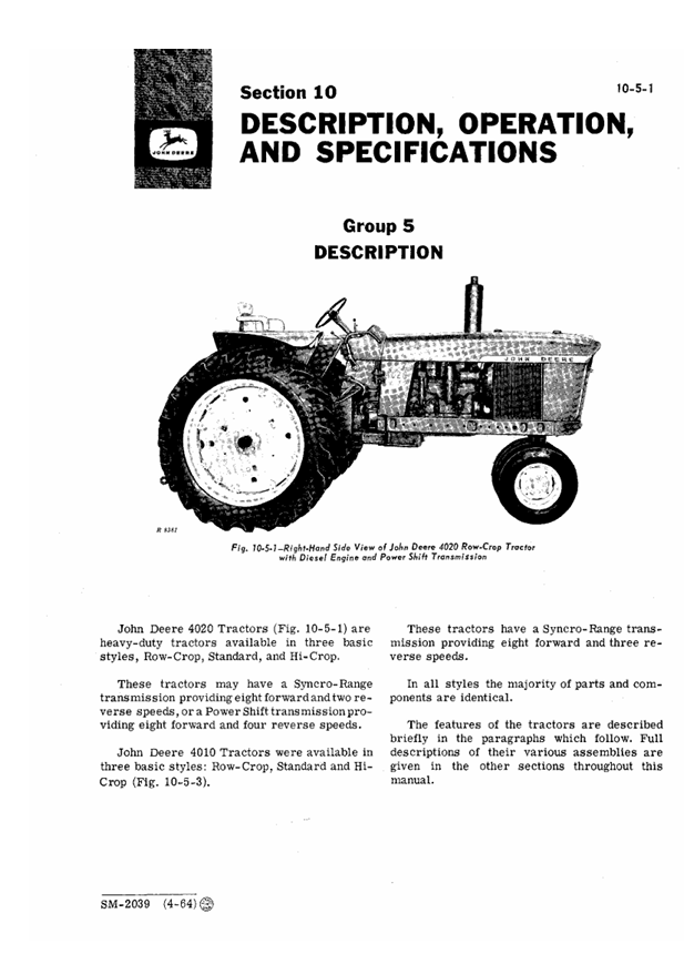 Complete John Deere 4000 Series Tractor Workshop Manual SM2039