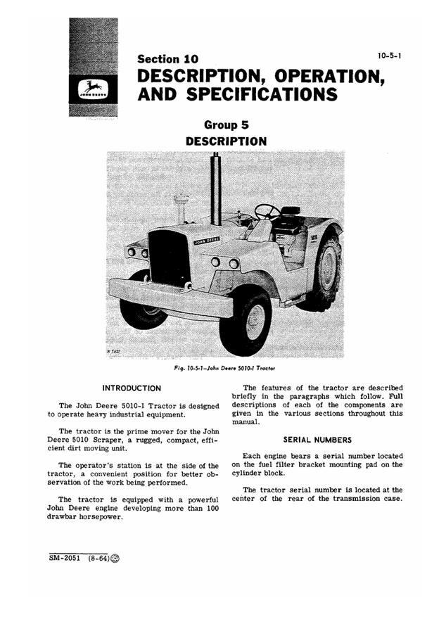 Complete John Deere 5010-I Tractor Maintenance Manual SM2051
